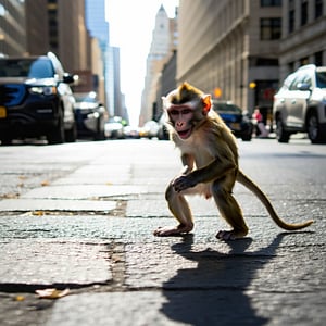 monkey dancing in the sunlight on a pavement in New York-1